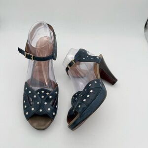 Chie Mihara - women’s Navy white dots heeled Sandals open toe pumps shoes 9 / 39